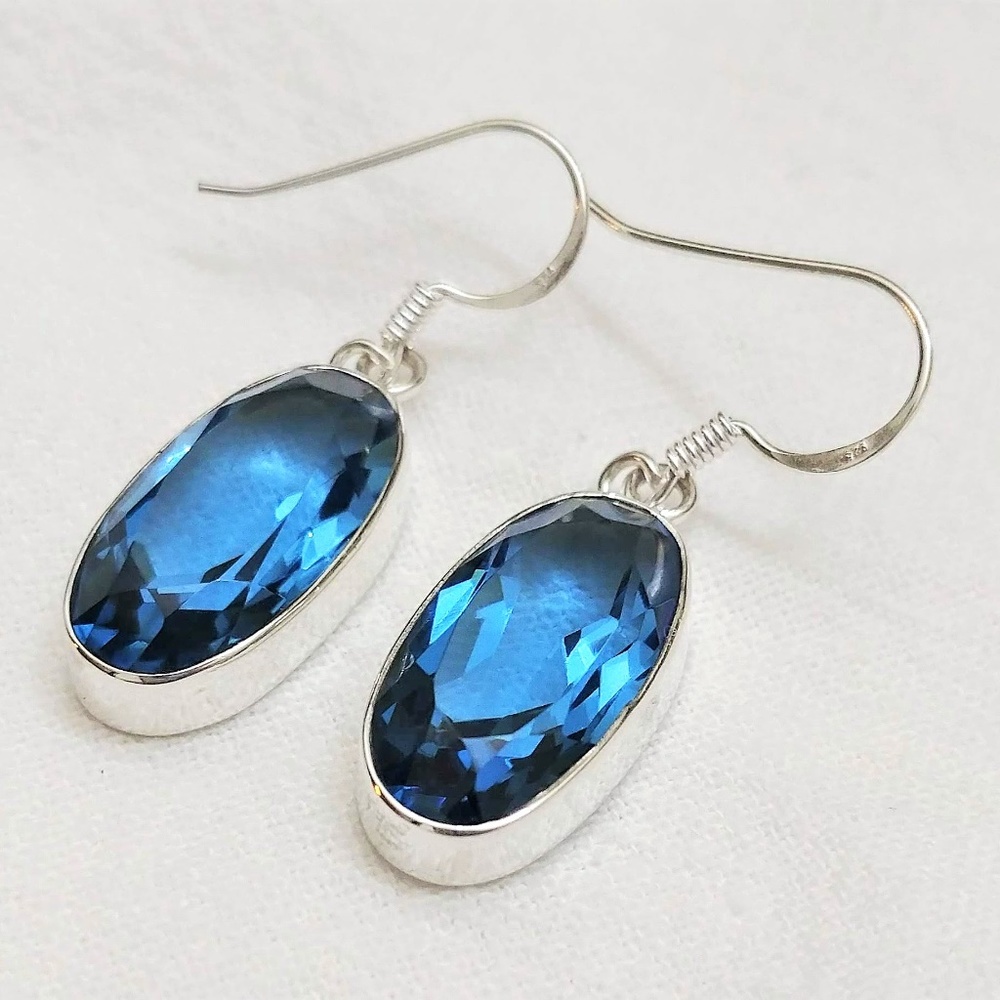 10ct Blue Topaz 925 Solid Sterling Silver Earrings - Picture 2 of 6